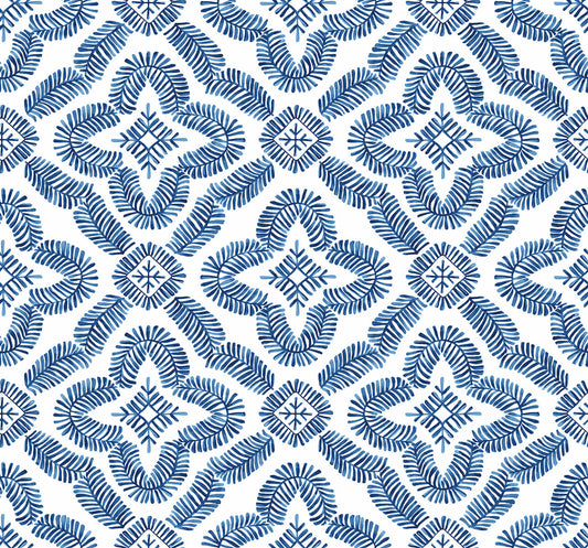 Seabrook Summer House Talia Botanical Medallion Wallpaper - Cottage Blue