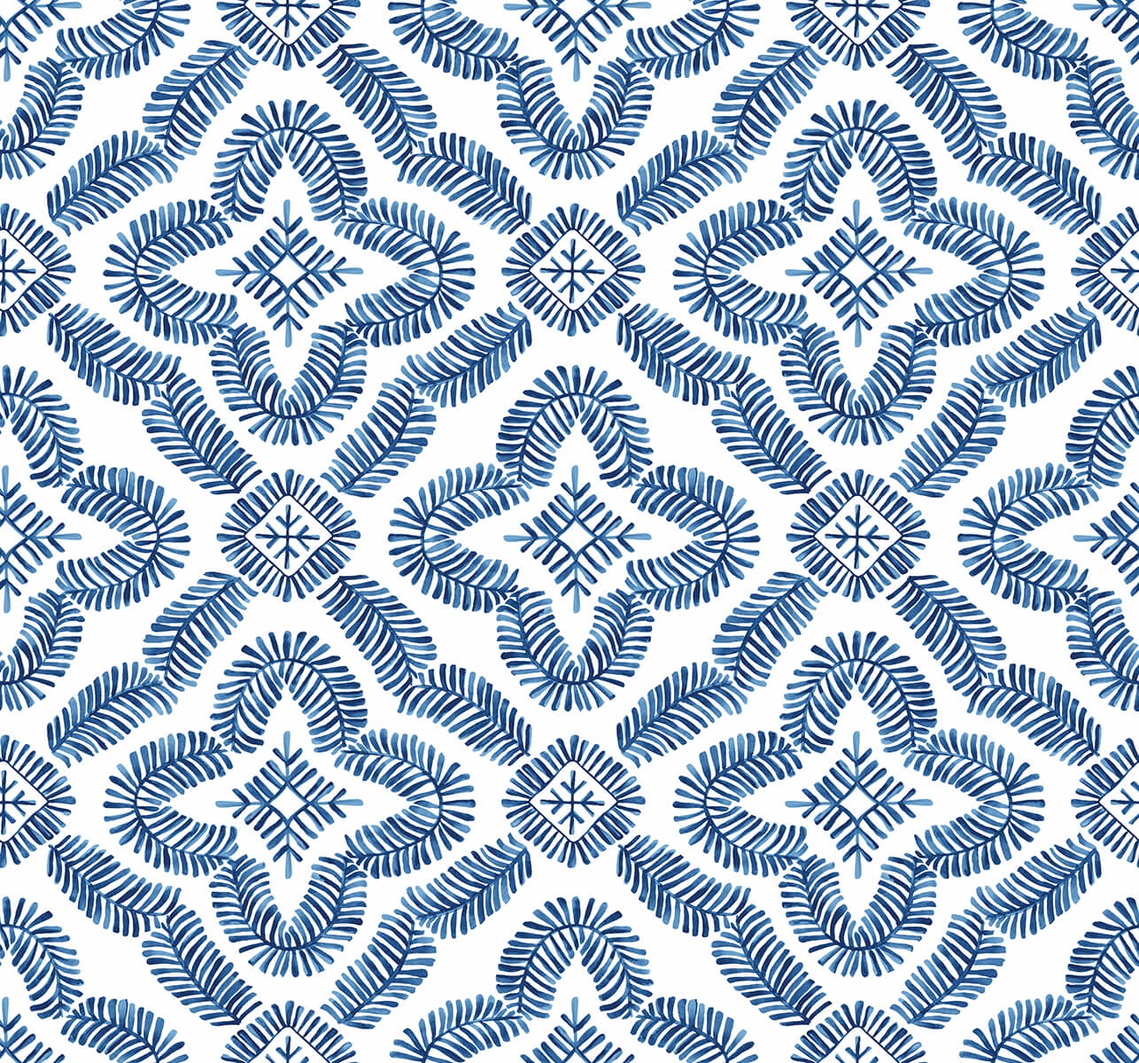 Seabrook Summer House Talia Botanical Medallion Wallpaper - Cottage Blue