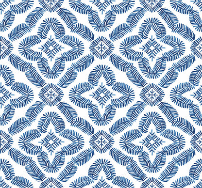 Seabrook Summer House Talia Botanical Medallion Wallpaper - Cottage Blue