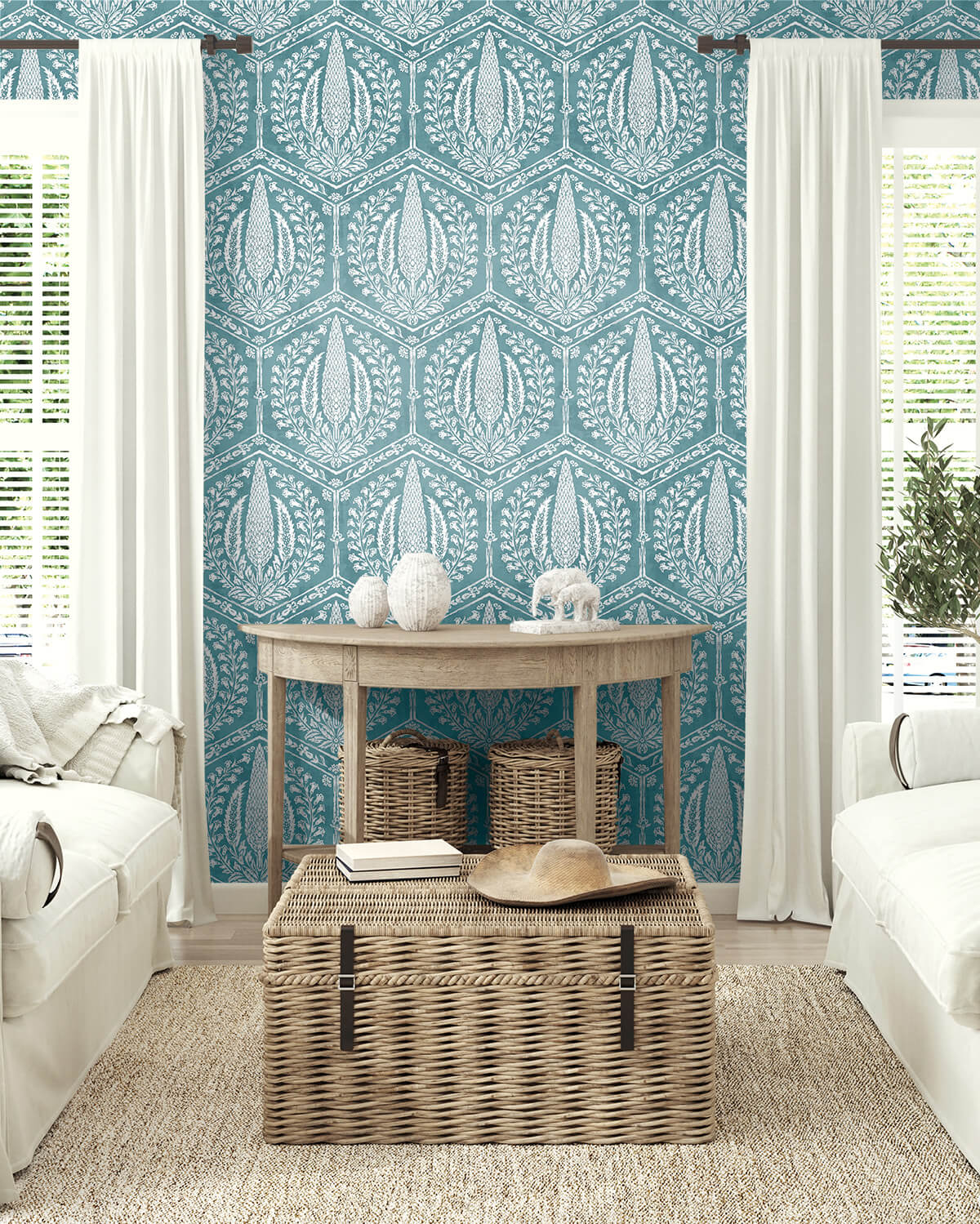 Seabrook Summer House Cyrus Harvest Wallpaper - Mediterranean Blue