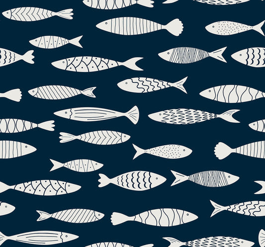 Seabrook Summer House Bay Fish Wallpaper - Deep Seas