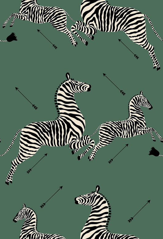 Scalamandre Zebras Collection Zebras Wallpaper - Serengeti Green