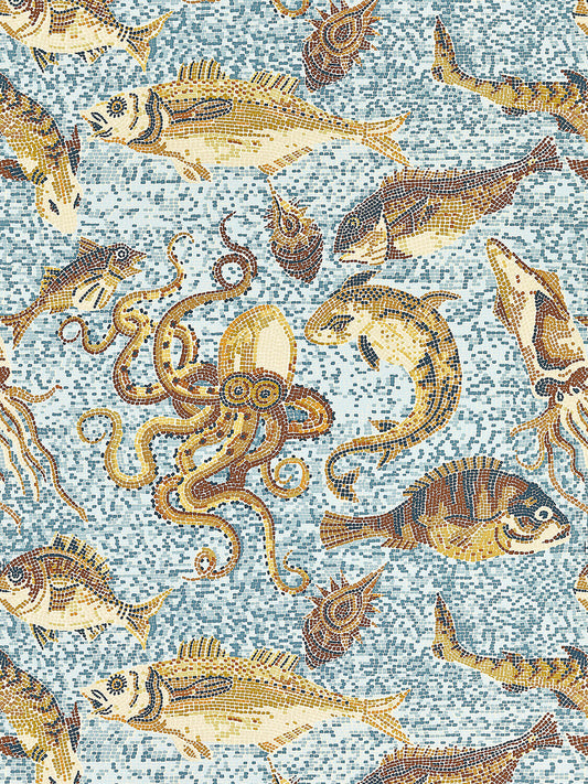 Scalamandre Mikonos Wallpaper - Ochres & Aqua