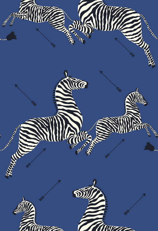 Scalamandre Zebras Collection Zebras Wallpaper - Denim