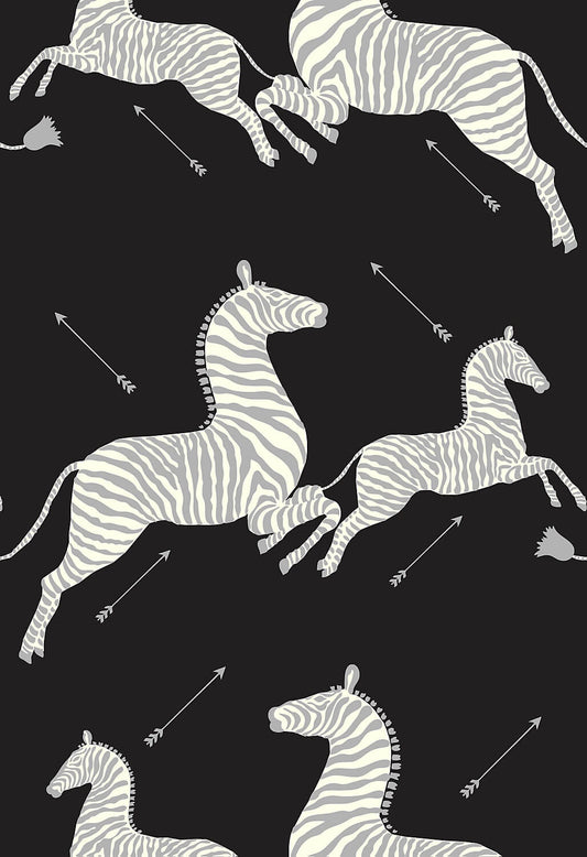 Scalamandre Zebras Collection Zebras Wallpaper - Black & Silver