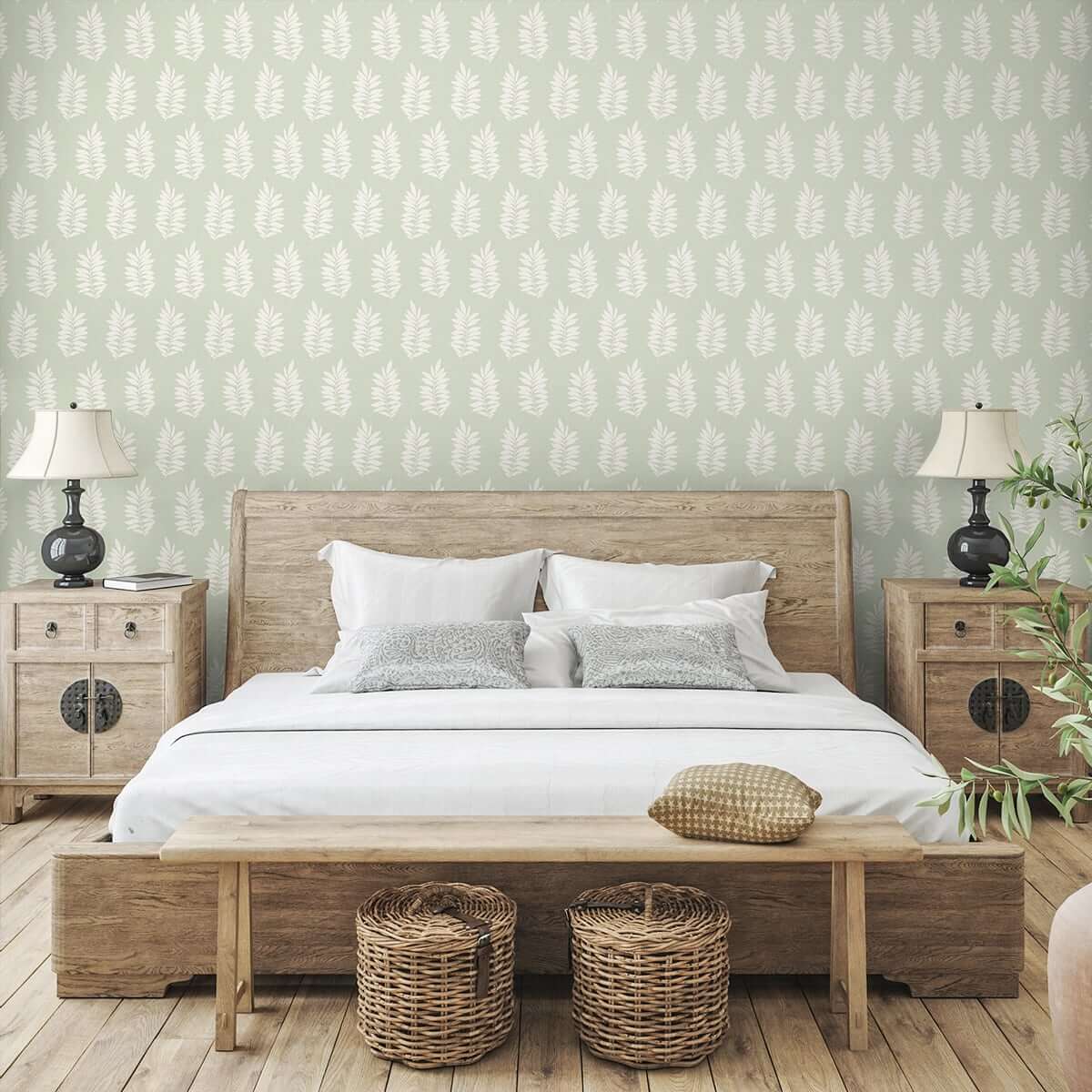 Seabrook Designs The Simple Life Pinnate Silhouette Wallpaper - Sage