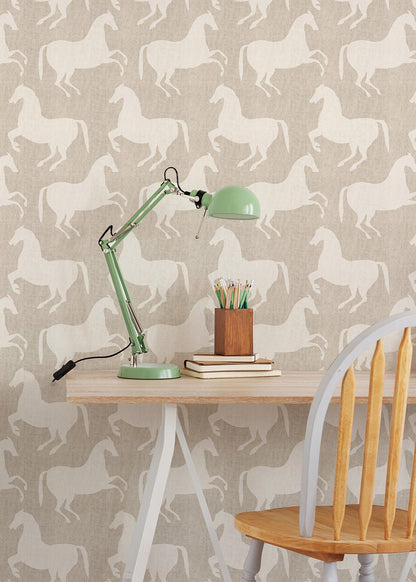 Mitchell Black Kids Paper Horses Wallpaper - Raw Linen