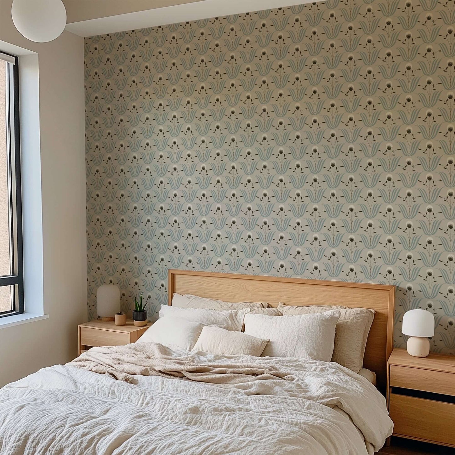 Mitchell Black Spring Bloom Wallpaper - Blue Ivory