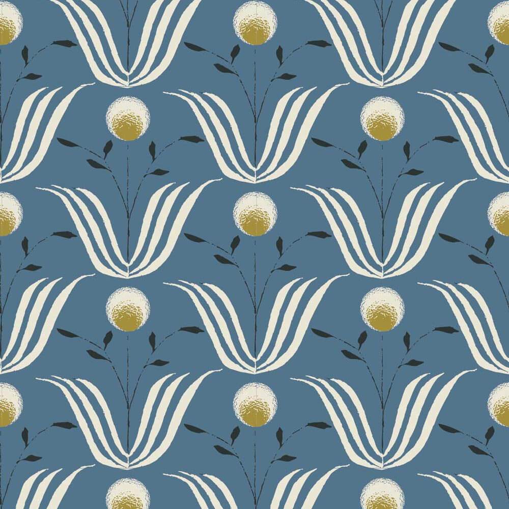 Mitchell Black Spring Bloom Wallpaper Sample - Blue Salt