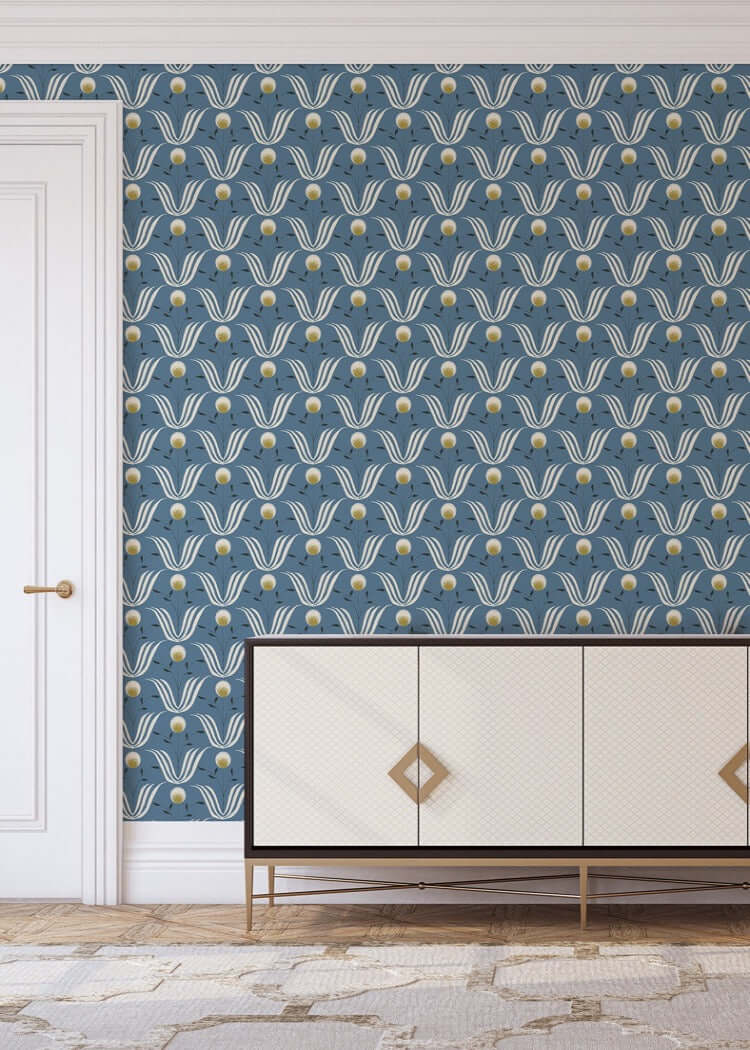 Mitchell Black Spring Bloom Wallpaper - Blue Salt