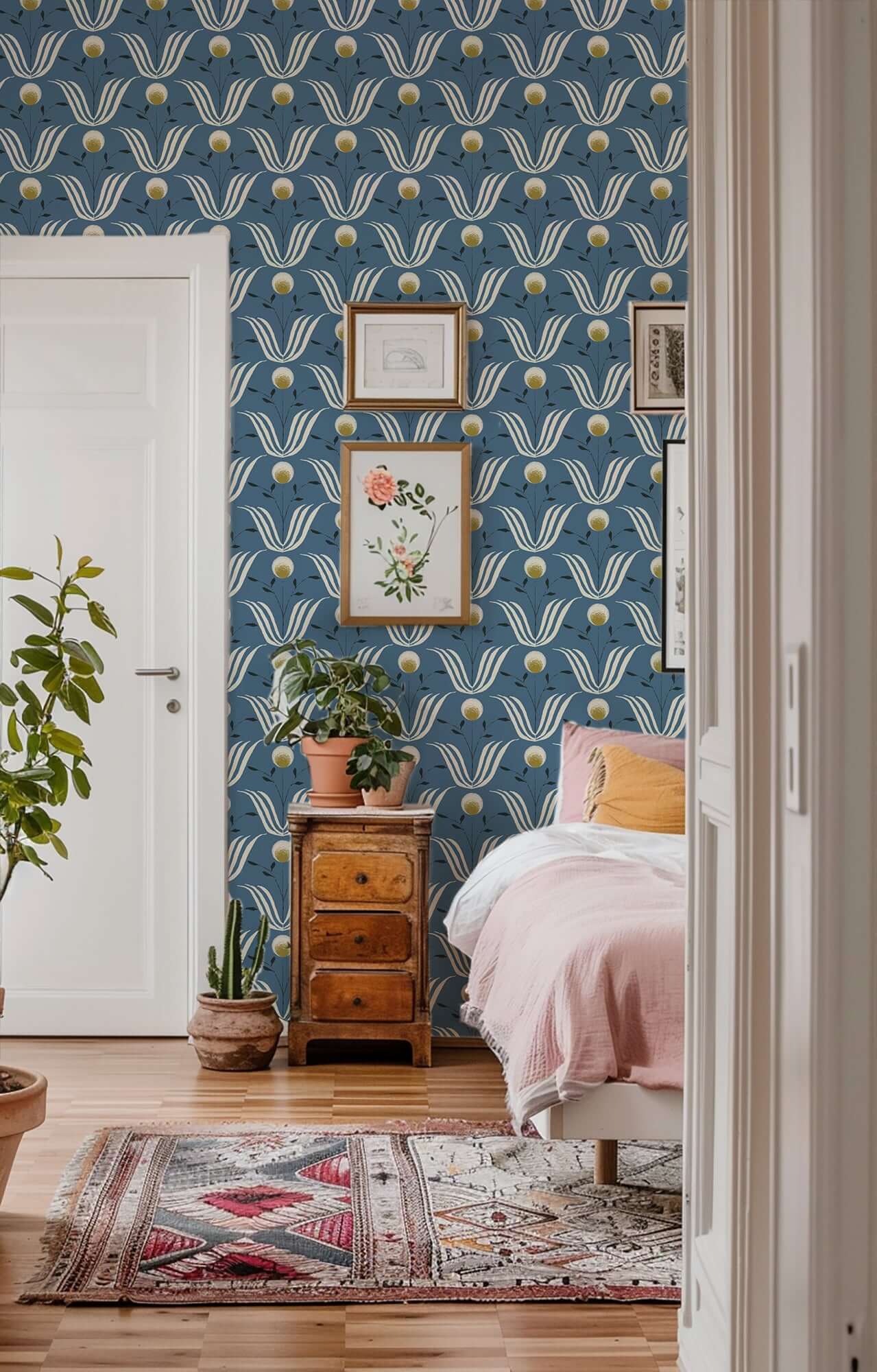 Mitchell Black Spring Bloom Wallpaper - Blue Salt