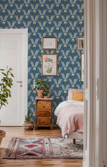 Mitchell Black Spring Bloom Wallpaper - Blue Salt