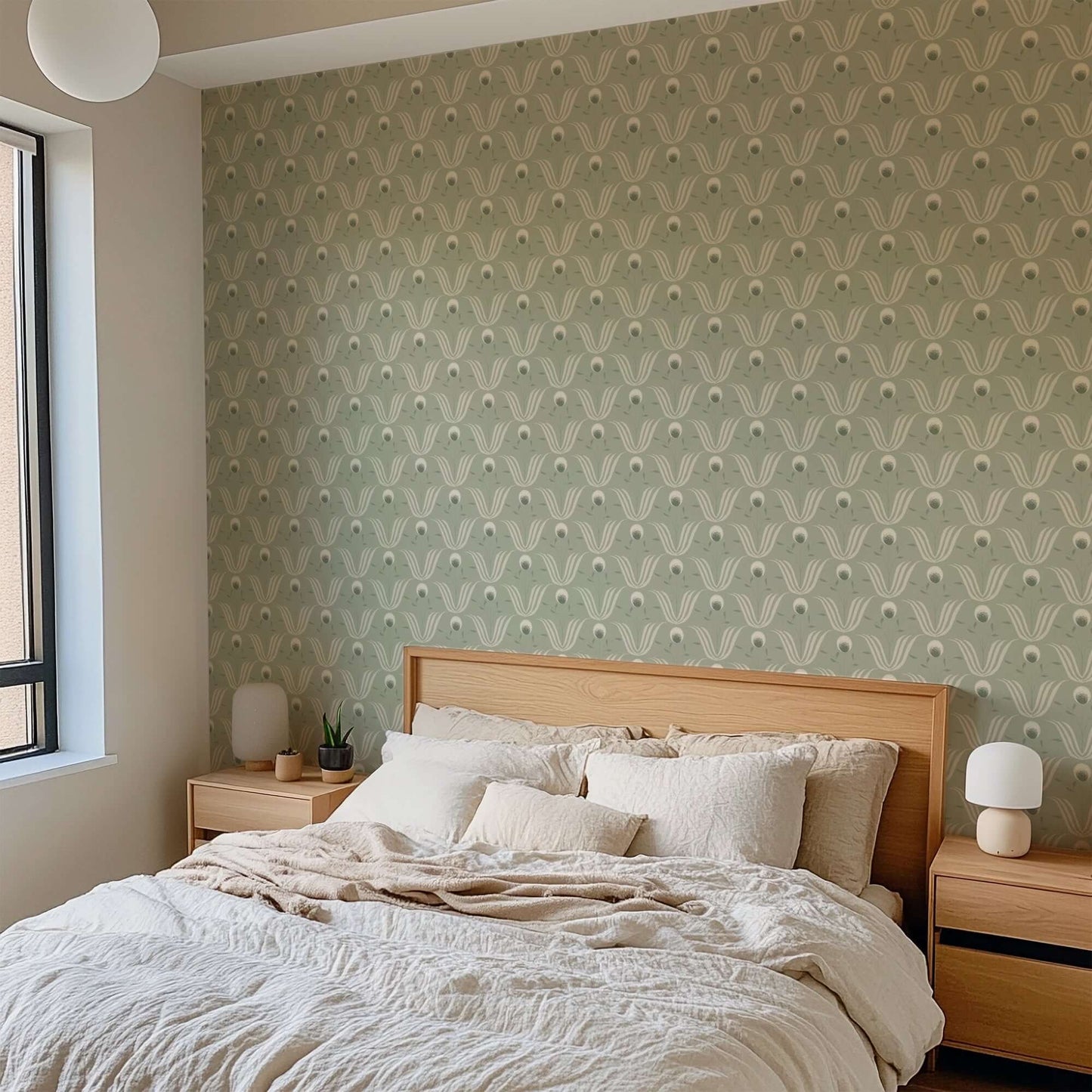 Mitchell Black Spring Bloom Wallpaper - Seafoam Green