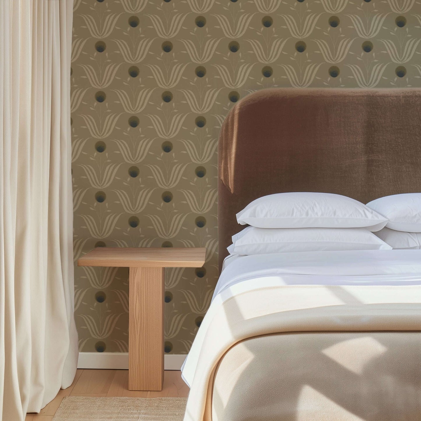 Mitchell Black Spring Bloom Wallpaper - Sepia Tone