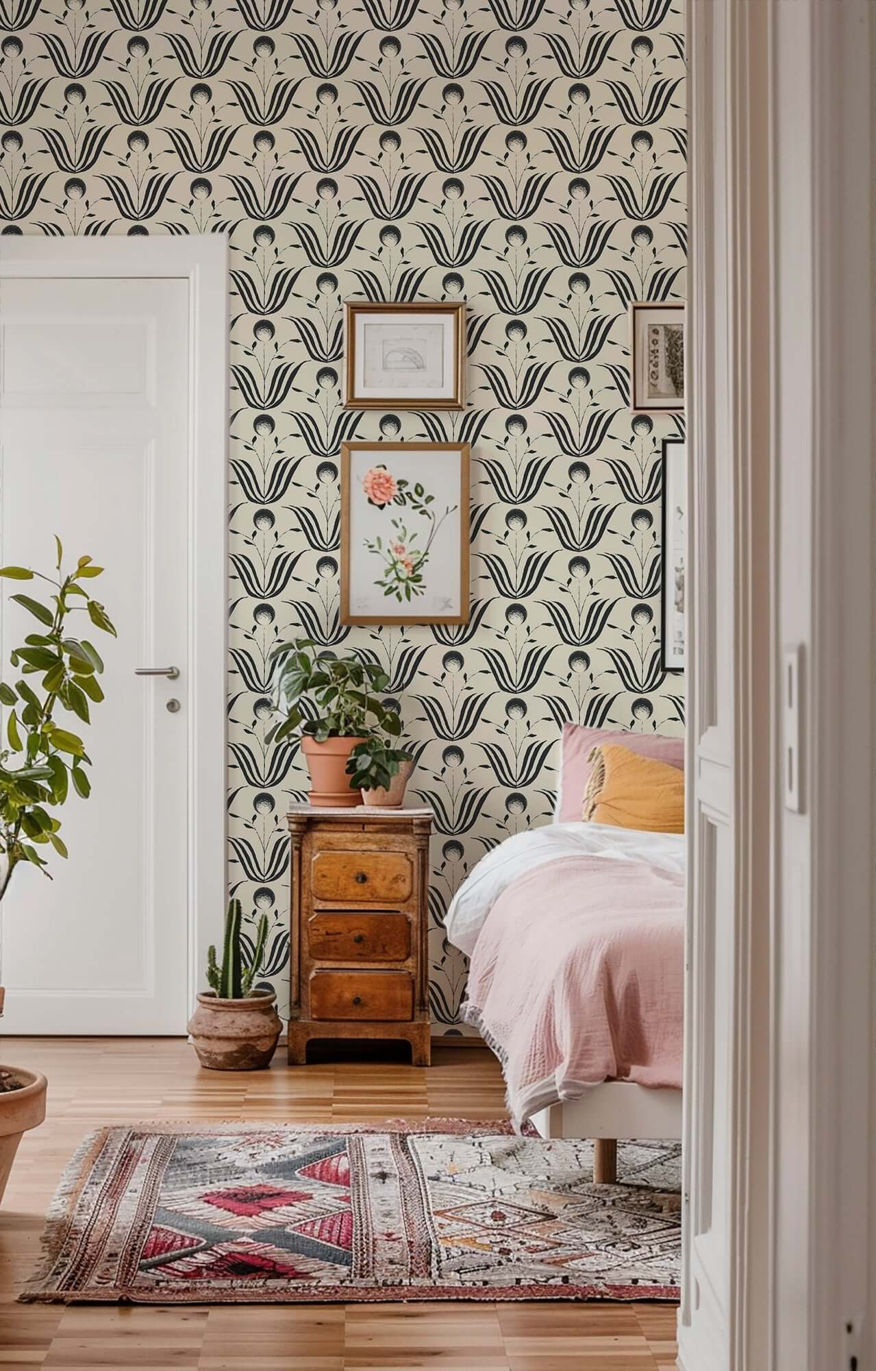 Mitchell Black Spring Bloom Wallpaper - Shell White