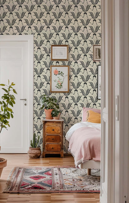 Mitchell Black Spring Bloom Wallpaper - Shell White