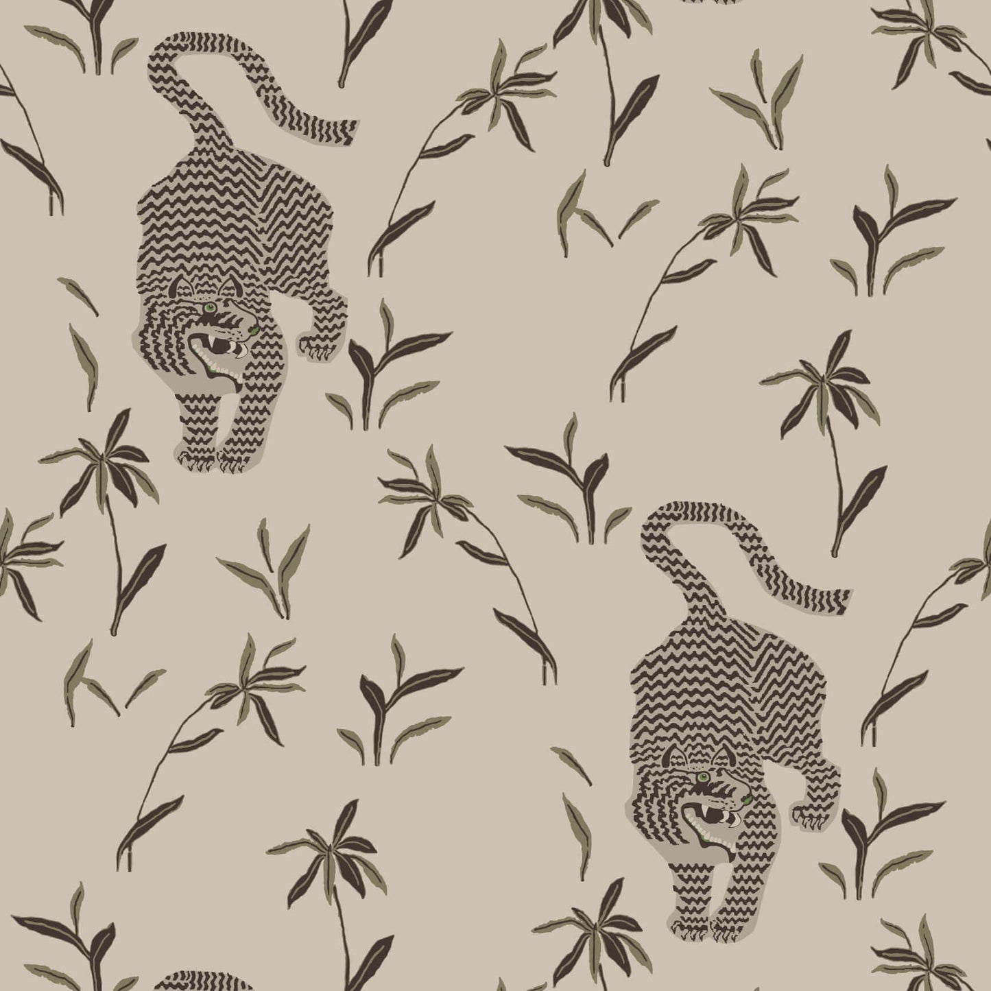 Mitchell Black Stalking Tiger Wallpaper Sample - Almond