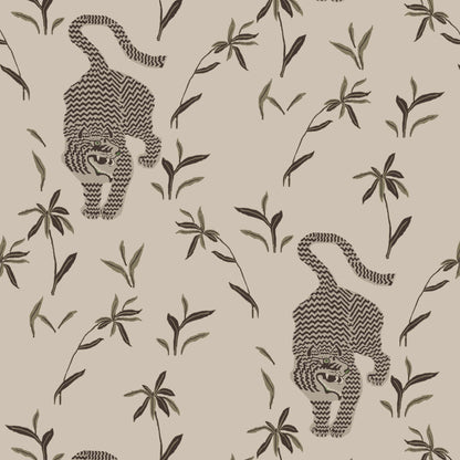 Mitchell Black Stalking Tiger Wallpaper - Almond