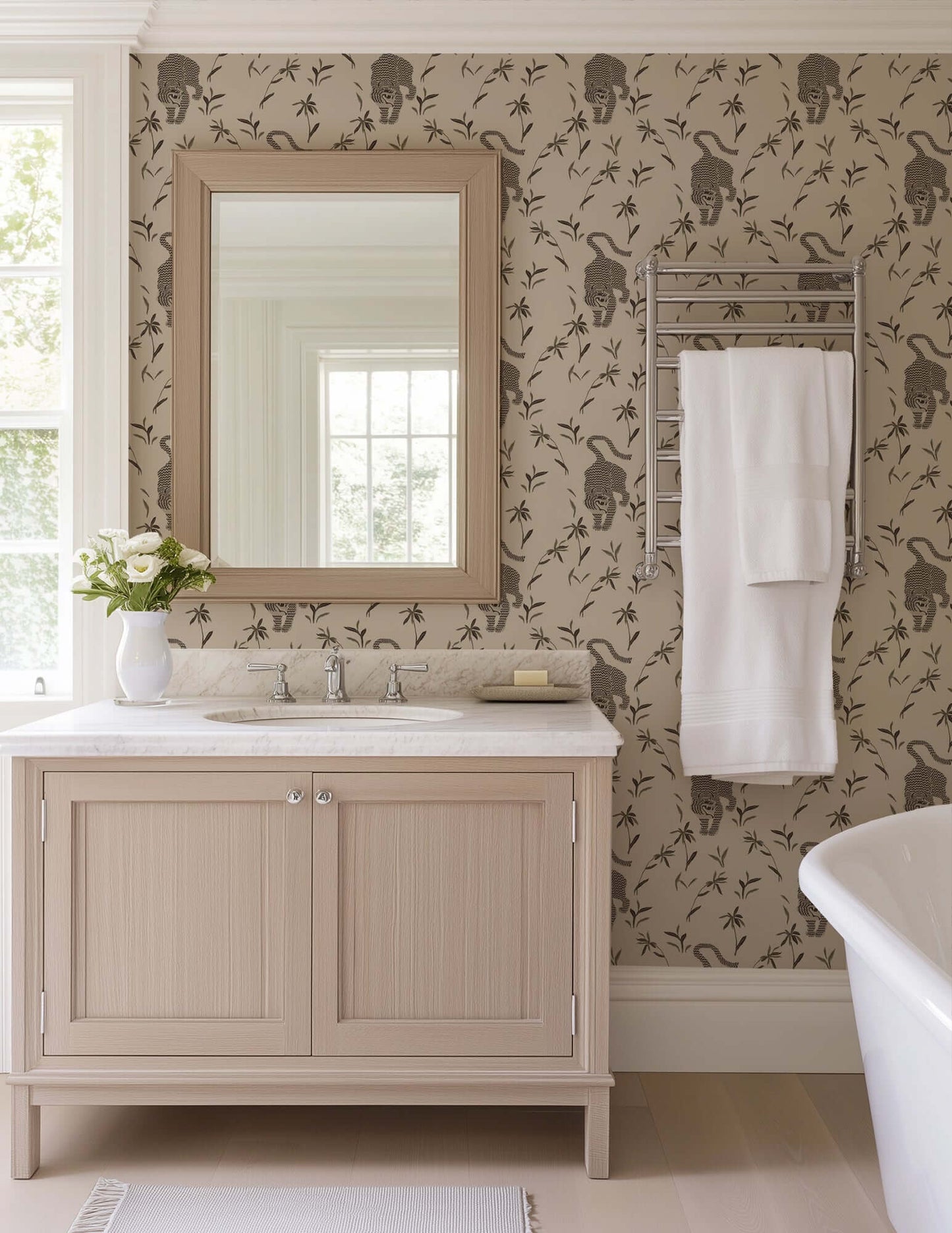Mitchell Black Stalking Tiger Wallpaper - Almond