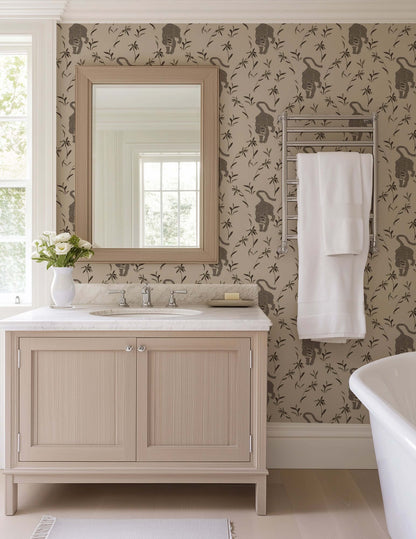 Mitchell Black Stalking Tiger Wallpaper - Almond