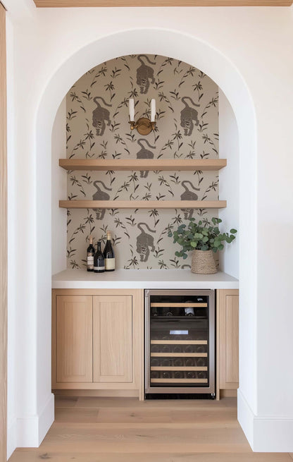 Mitchell Black Stalking Tiger Wallpaper - Almond