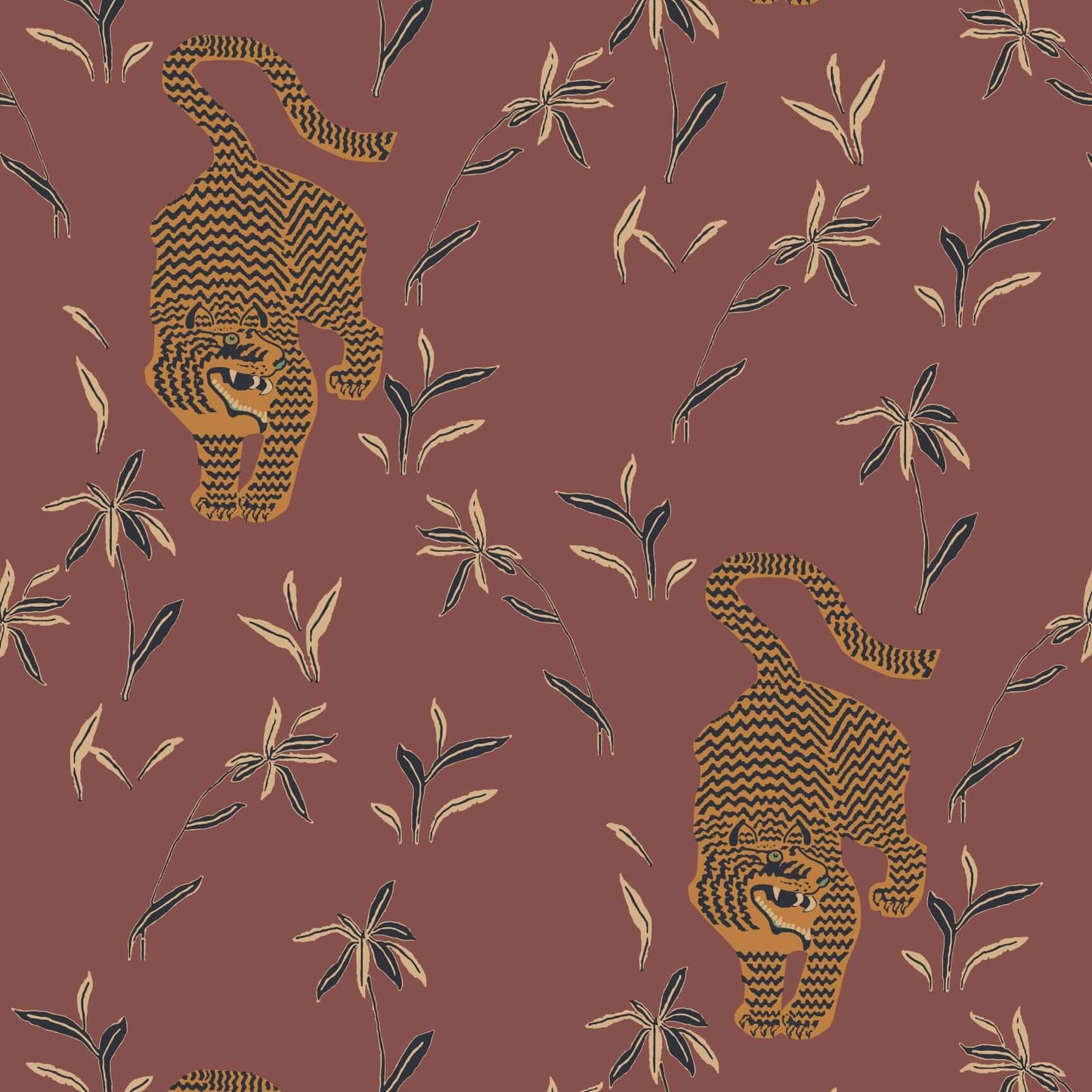 Mitchell Black Stalking Tiger Wallpaper - Antique Red