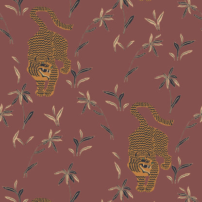 Mitchell Black Stalking Tiger Wallpaper - Antique Red