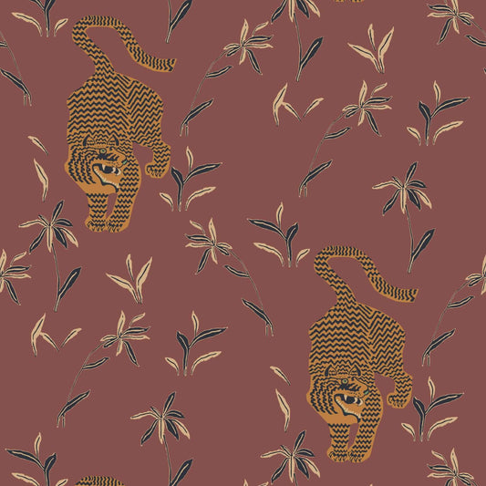 Mitchell Black Stalking Tiger Wallpaper - Antique Red