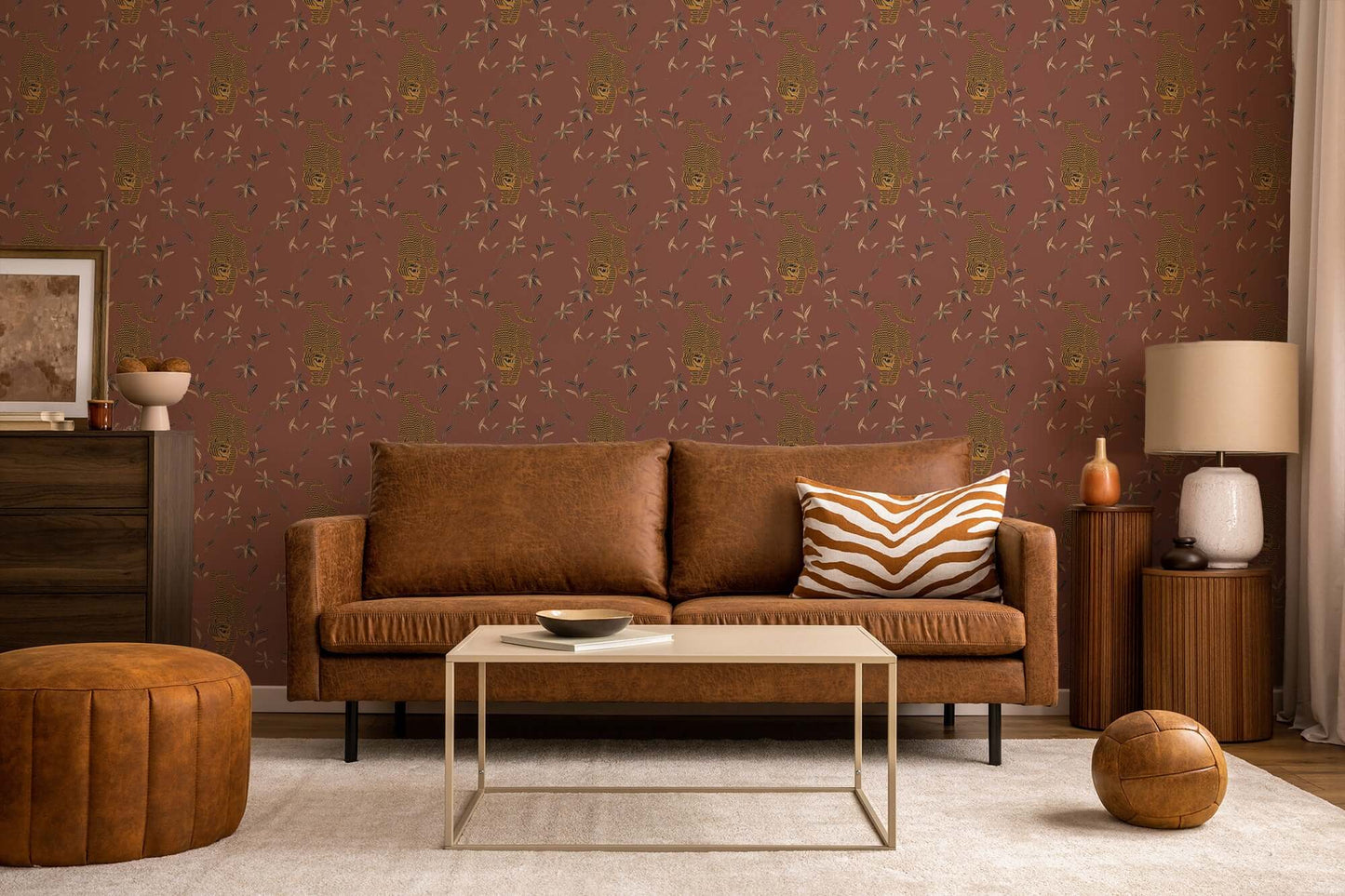 Mitchell Black Stalking Tiger Wallpaper - Antique Red