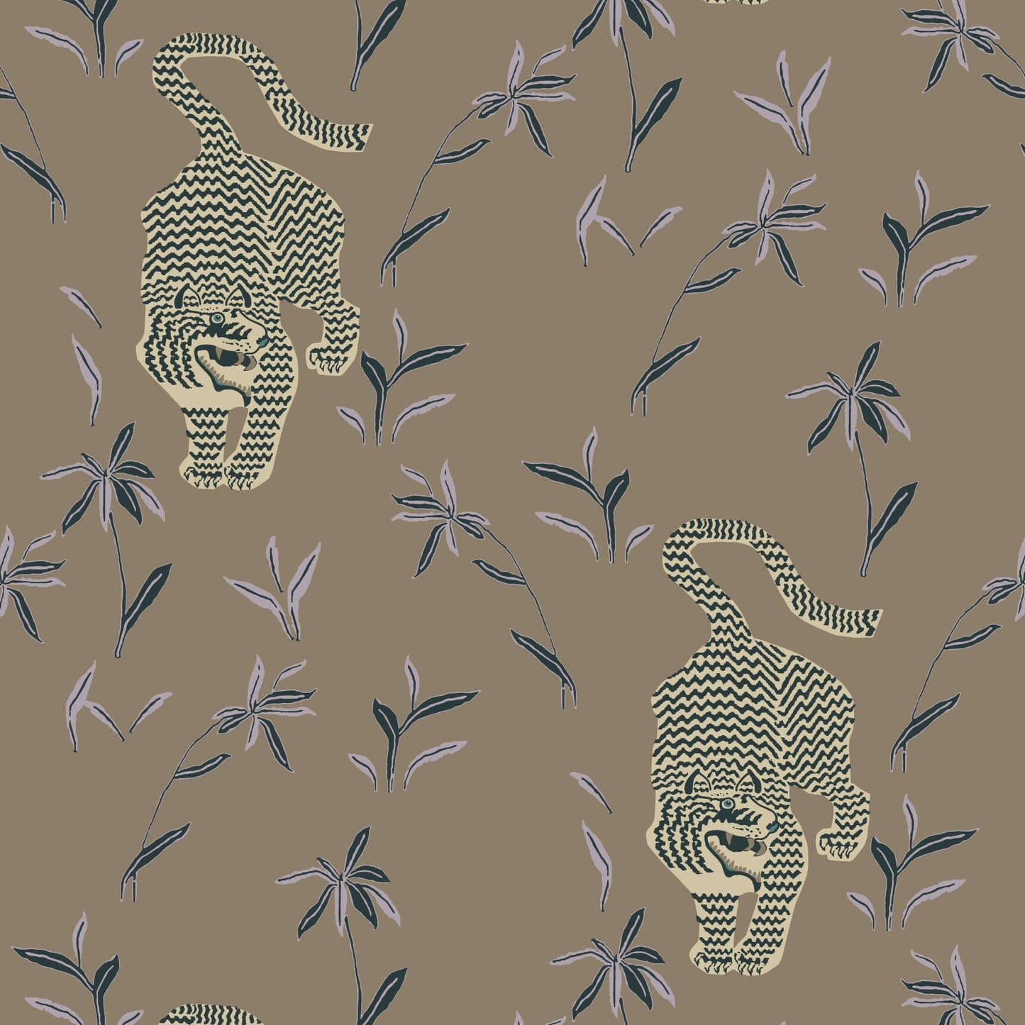 Mitchell Black Stalking Tiger Wallpaper Sample - Cocoa Jungle