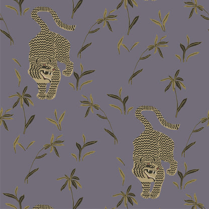 Mitchell Black Stalking Tiger Wallpaper - Dusk Lavender