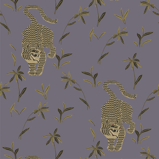 Mitchell Black Stalking Tiger Wallpaper - Dusk Lavender