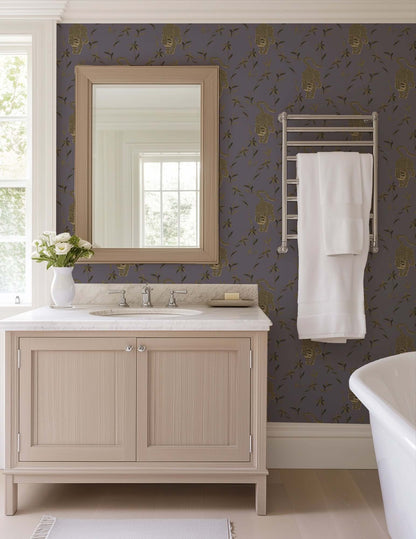 Mitchell Black Stalking Tiger Wallpaper - Dusk Lavender