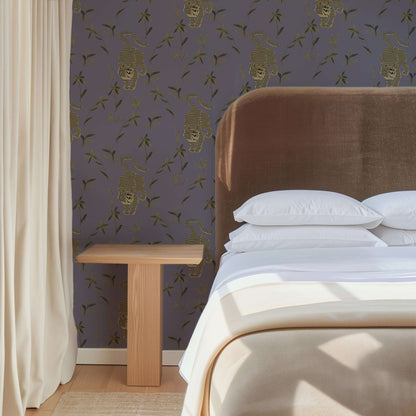 Mitchell Black Stalking Tiger Wallpaper - Dusk Lavender