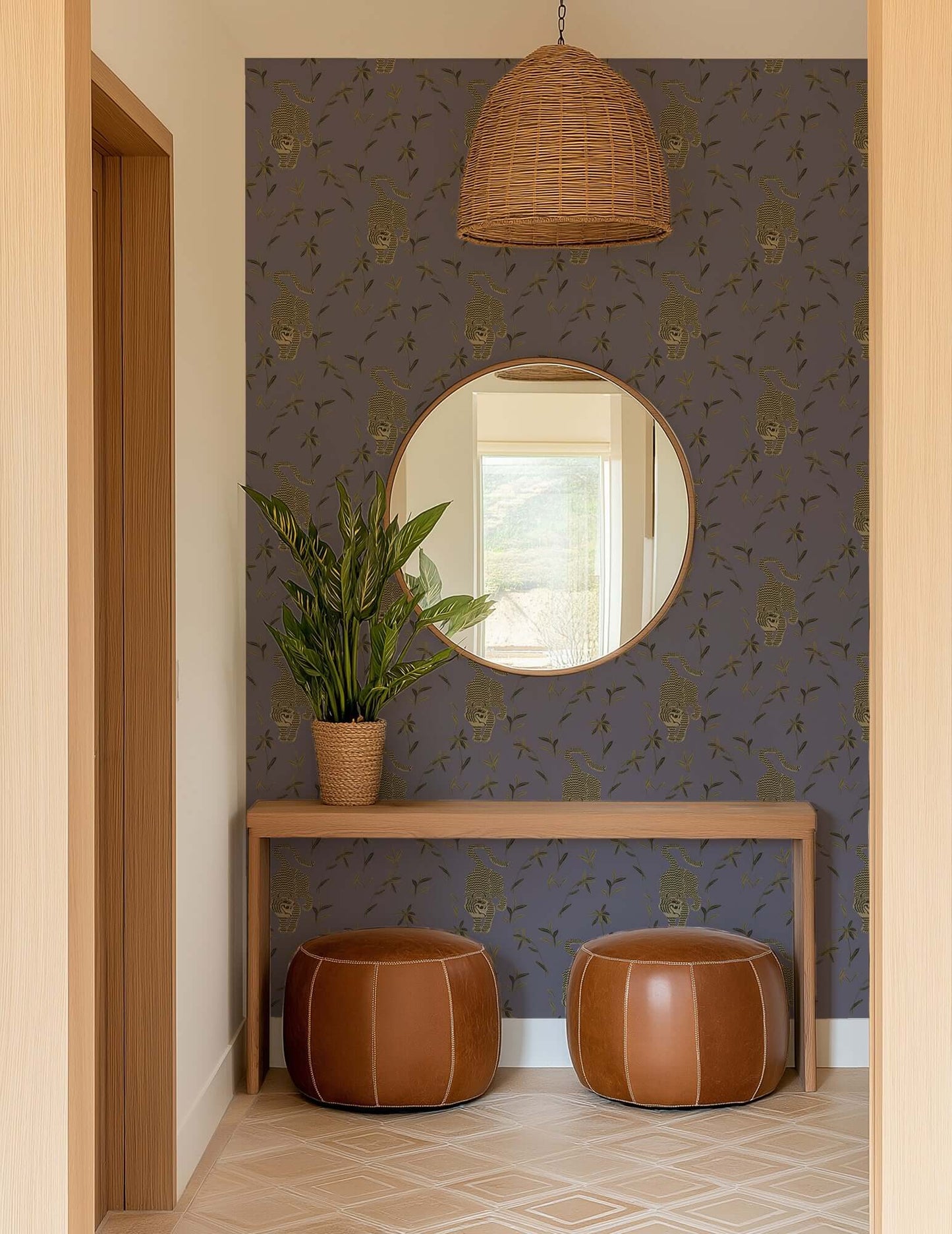 Mitchell Black Stalking Tiger Wallpaper - Dusk Lavender