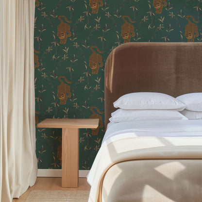 Mitchell Black Stalking Tiger Wallpaper - Spruce Green
