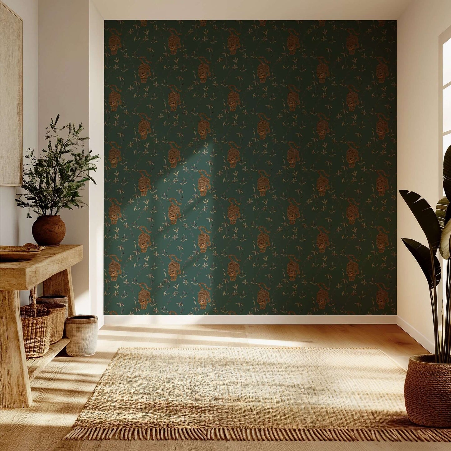 Mitchell Black Stalking Tiger Wallpaper - Spruce Green