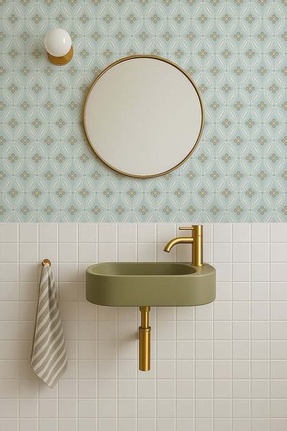 Mitchell Black Stone Lace Wallpaper - Champagne Blue