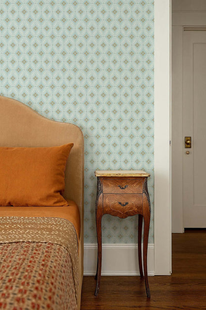 Mitchell Black Stone Lace Wallpaper - Champagne Blue