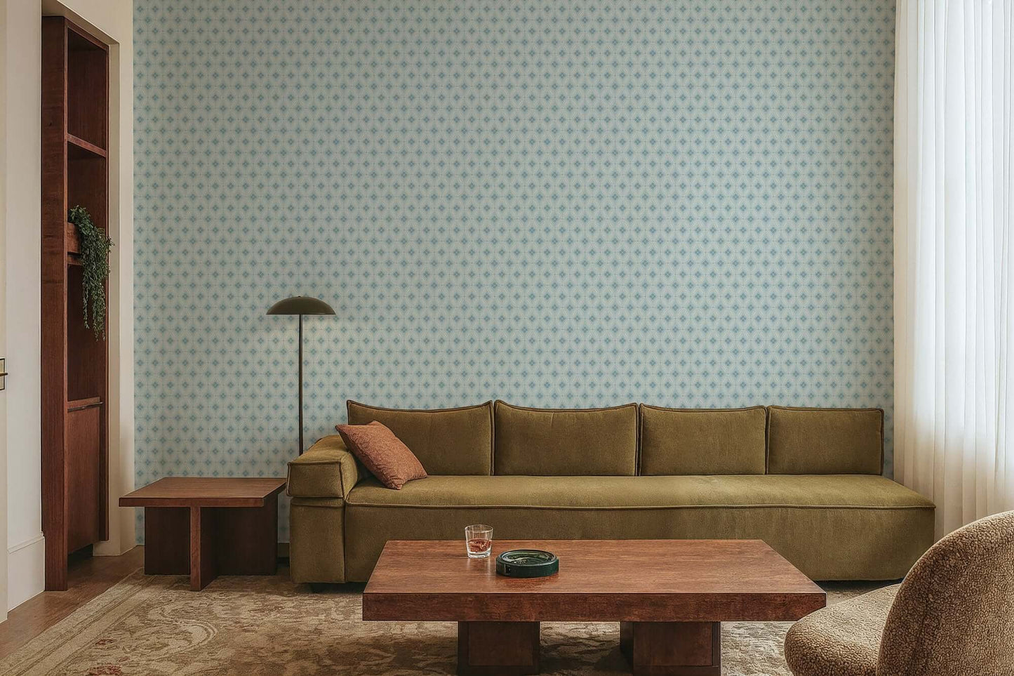 Mitchell Black Stone Lace Wallpaper - Daytime Blue
