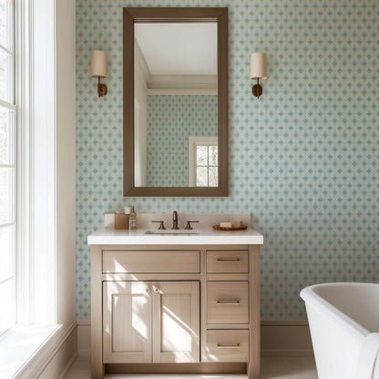 Mitchell Black Stone Lace Wallpaper - Daytime Blue