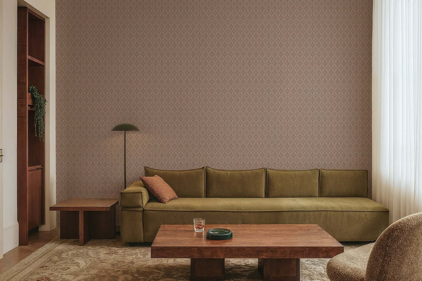 Mitchell Black Stone Lace Wallpaper - Red Clay
