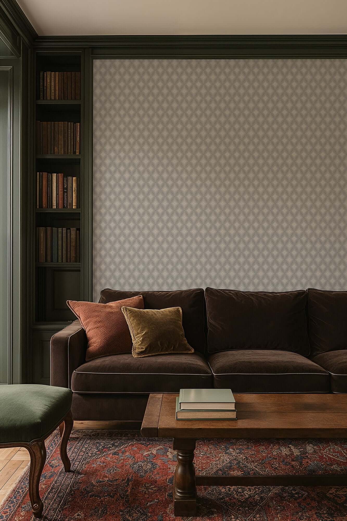 Mitchell Black Stone Lace Wallpaper - Silverprint