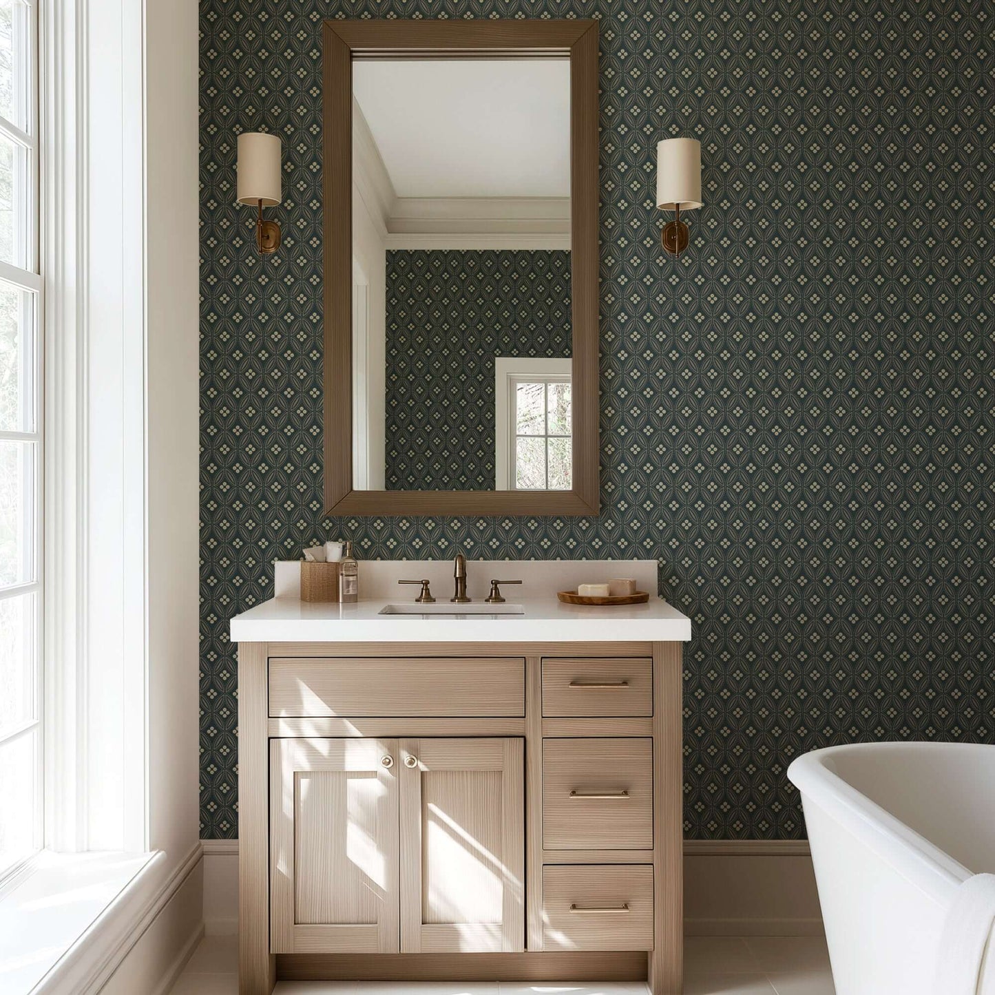 Mitchell Black Stone Lace Wallpaper - Warm Black