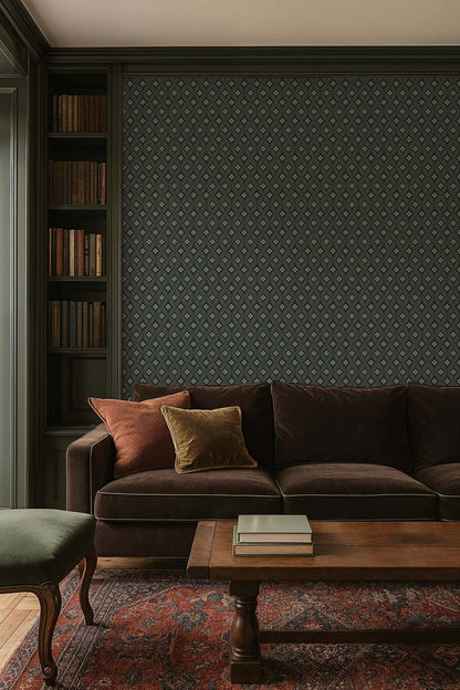 Mitchell Black Stone Lace Wallpaper - Warm Black