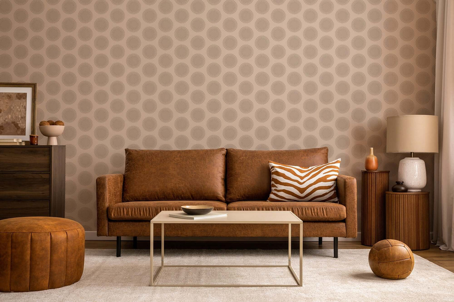 Mitchell Black Sunburst Wallpaper - Ceramic Pink