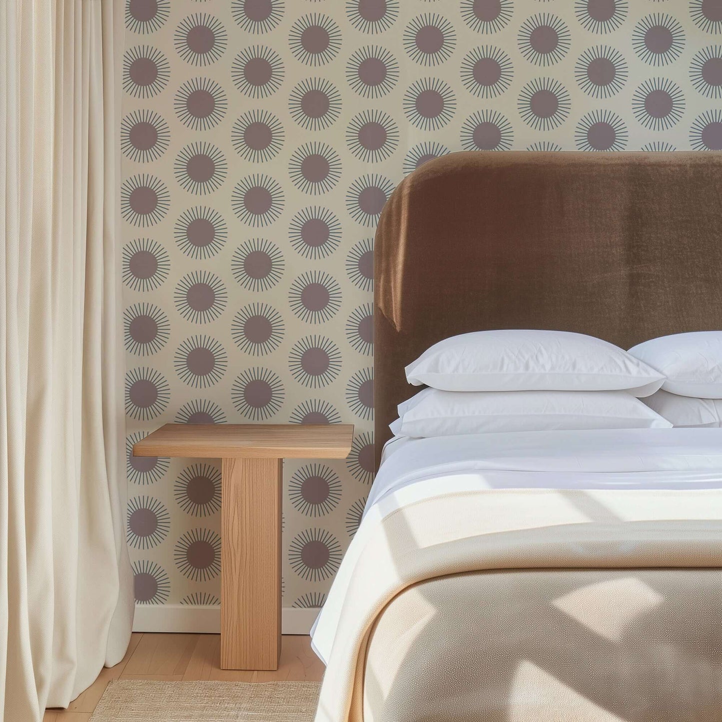 Mitchell Black Sunburst Wallpaper - Plum