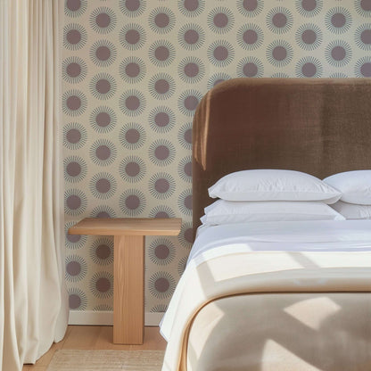 Mitchell Black Sunburst Wallpaper - Plum