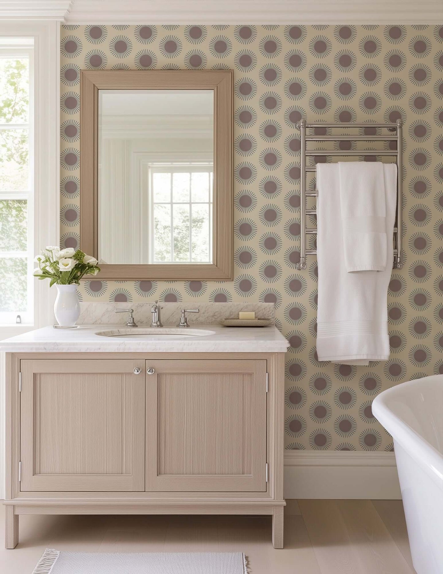 Mitchell Black Sunburst Wallpaper - Plum