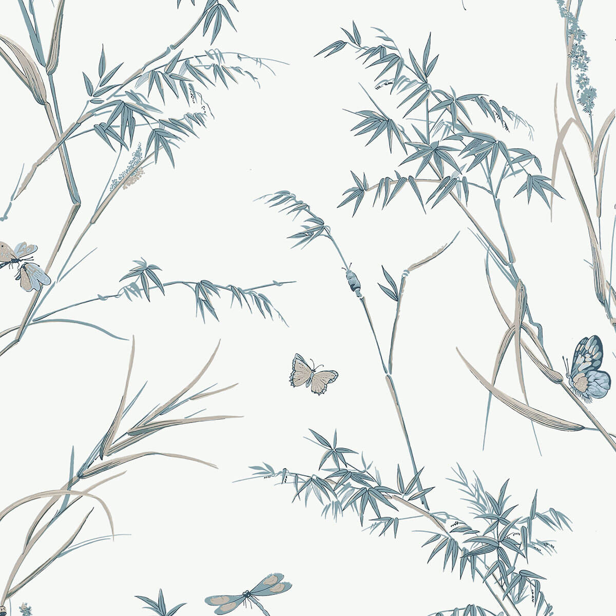 Thibaut Boxwood Virginia Wallpaper - Cream & Aqua